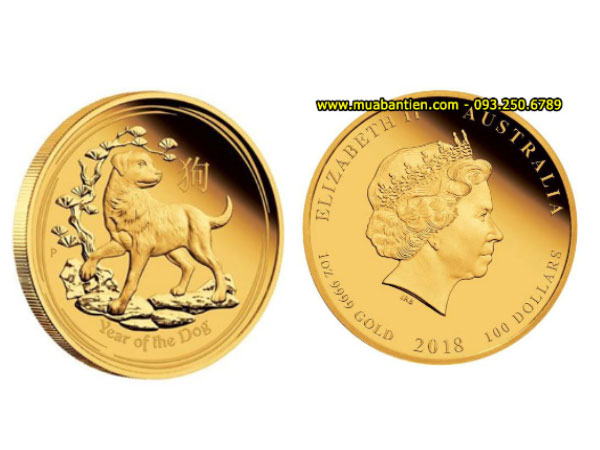 đồng xu con chó mạ vàng