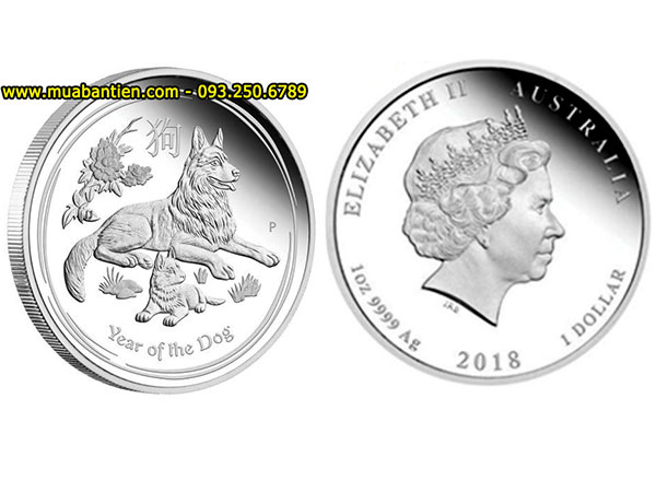 đồng xu con chó mạ bạc