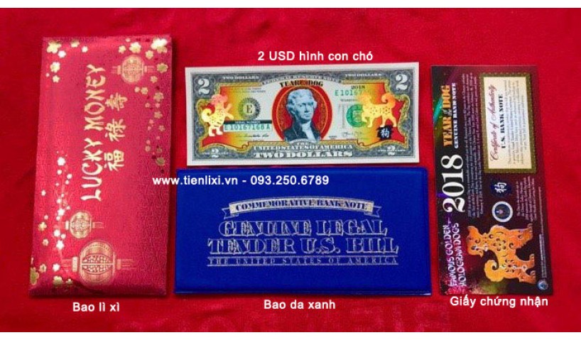 Tiền 2 USD Con Chó | Tiền 2 Đô Hình Con Chó | Tiền Lì Xì Tết 2018